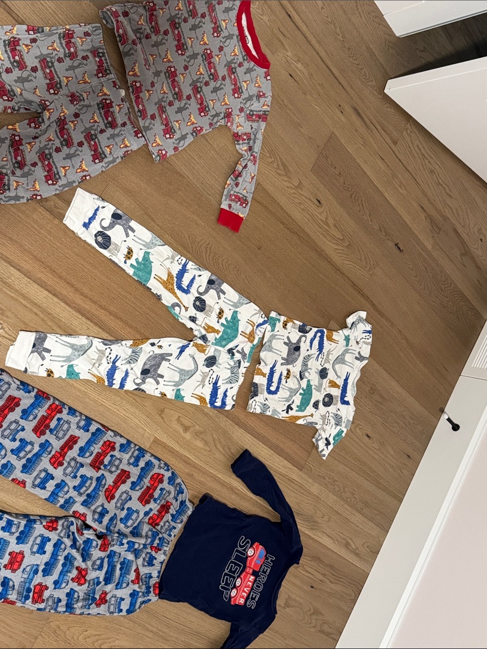 Kids White Dinosaur, fire trucks pj Sets- Soft Cotton Sleepwear